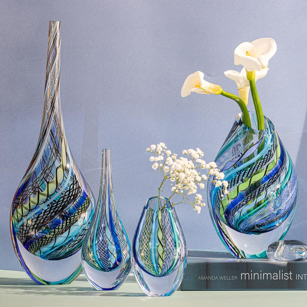 Amazon.com: Ca D Oro Drop Glass Vase Boho with Twisted Blue